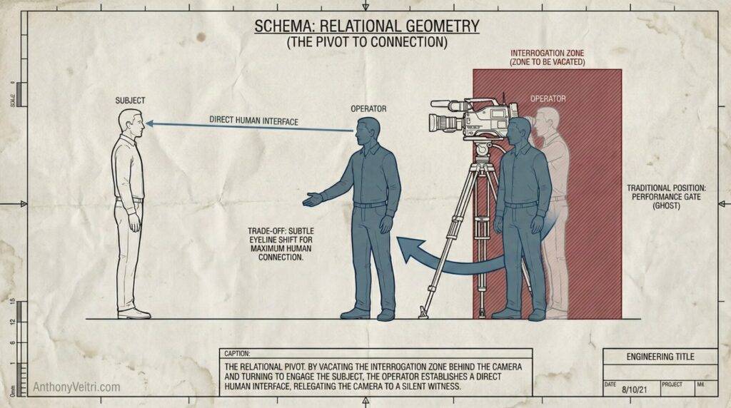 This diagram illustrates how direct human interface occurs when the operator stands beside the camera, outside the labeled 