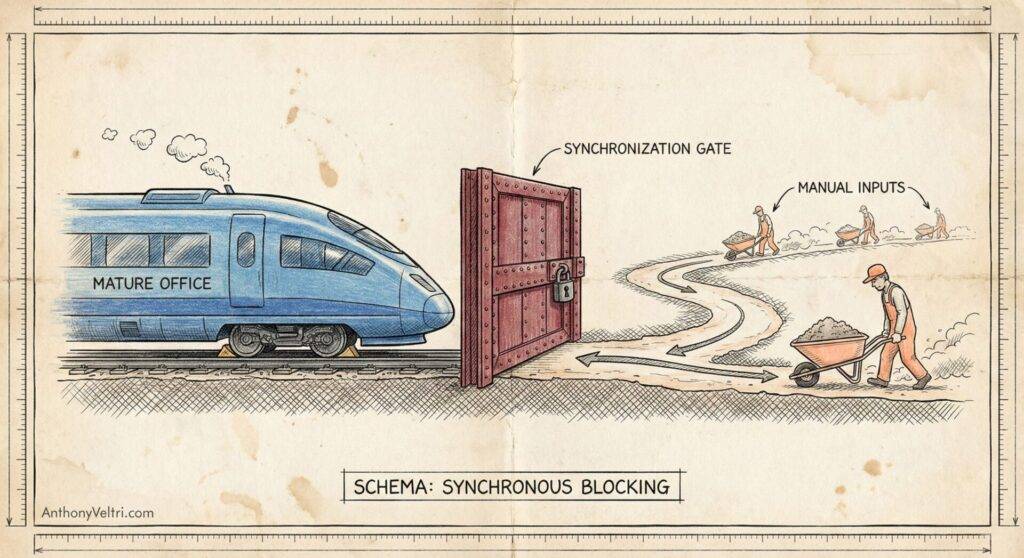 A blue train labeled 
