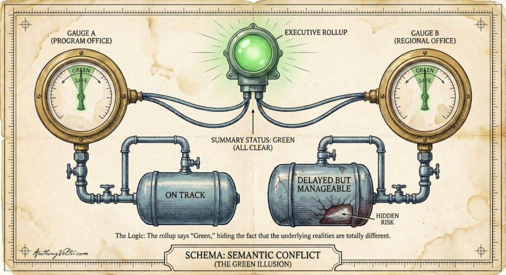 A vintage-style diagram shows two green gauges labeled 