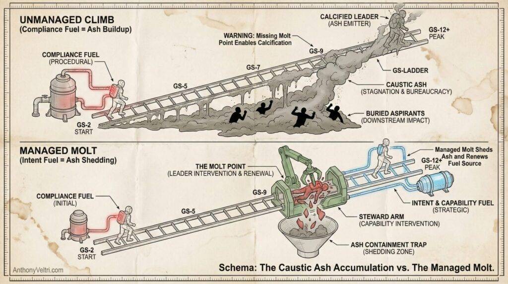 A diagram contrasts two processes: 