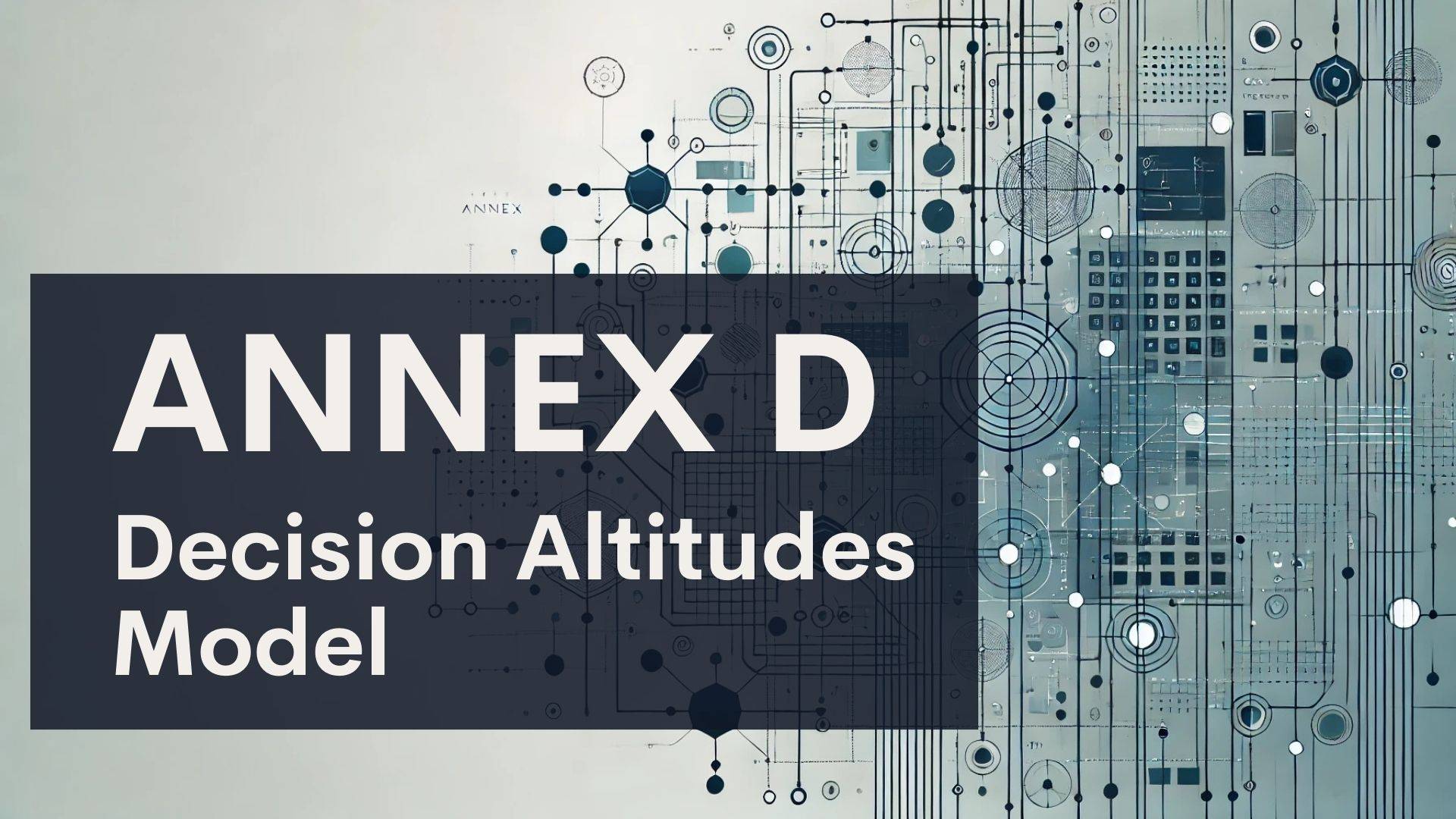 A digital background with abstract circuits and nodes. Overlaid text reads "ANNEX D Decision Altitudes Model" in bold, white font on a dark rectangle.