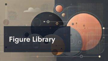 Abstract geometric background with overlapping circles and dots in muted beige and peach tones. On the left, the words "Figure Library" appear in bold white text over a semi-transparent dark rectangle. Subtle clouds and grid patterns decorate the scene.