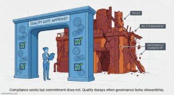 This diagram illustrates that while compliance may be achieved, a lack of stewardship can allow quality to deteriorate over time.